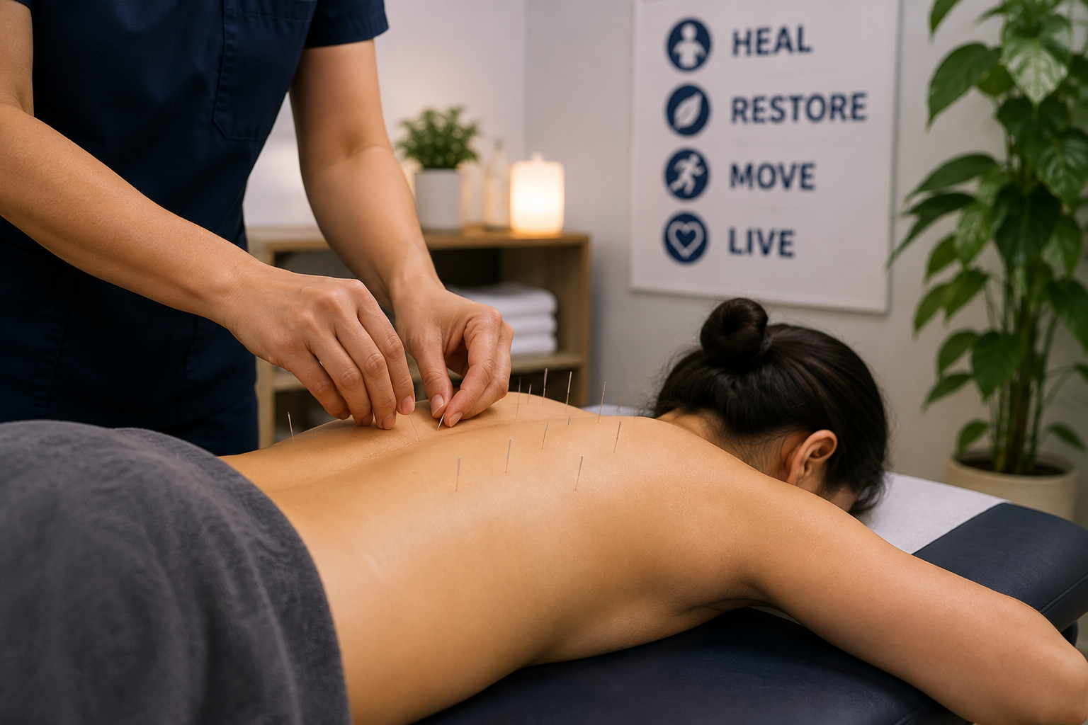Licensed physiotherapist performing acupuncture treatment to relieve muscle pain and improve recovery at CBR Physio Rehab in Brampton